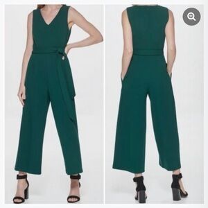 Calvin Klein Teal Sleeveless  wide legs cropped v neck Jumpsuit size 14